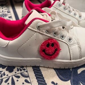 Kids White and Pink Smiley Sneakers